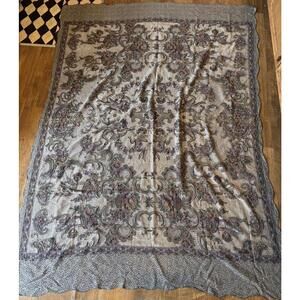 Vintage Woven Bed Cover Tapestry Grays and Silvertones 65”x87”